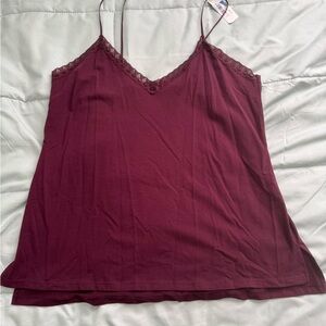 Burgundy Lace Trim Cami Top